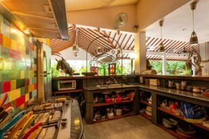 Villa Kaleidoscope outdoor kitchen with colorful tiled wall, Seminyak