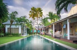 Villa for yearly rental in Berawa: Villa Pachy long pool, palm trees and garden