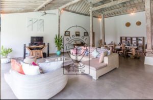 Villa Pachy open living and dining room with high wooden roof