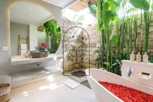tropical bathroom outdoor shower villa Umalas