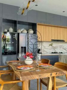 Modern kitchen and dining area at Villa Kaishi