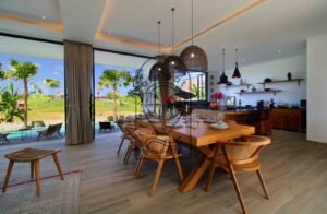 Villa Melati open-plan kitchen and dining room by day, Berawa Bali