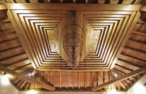 Villa Mizu carved teak ceiling detail